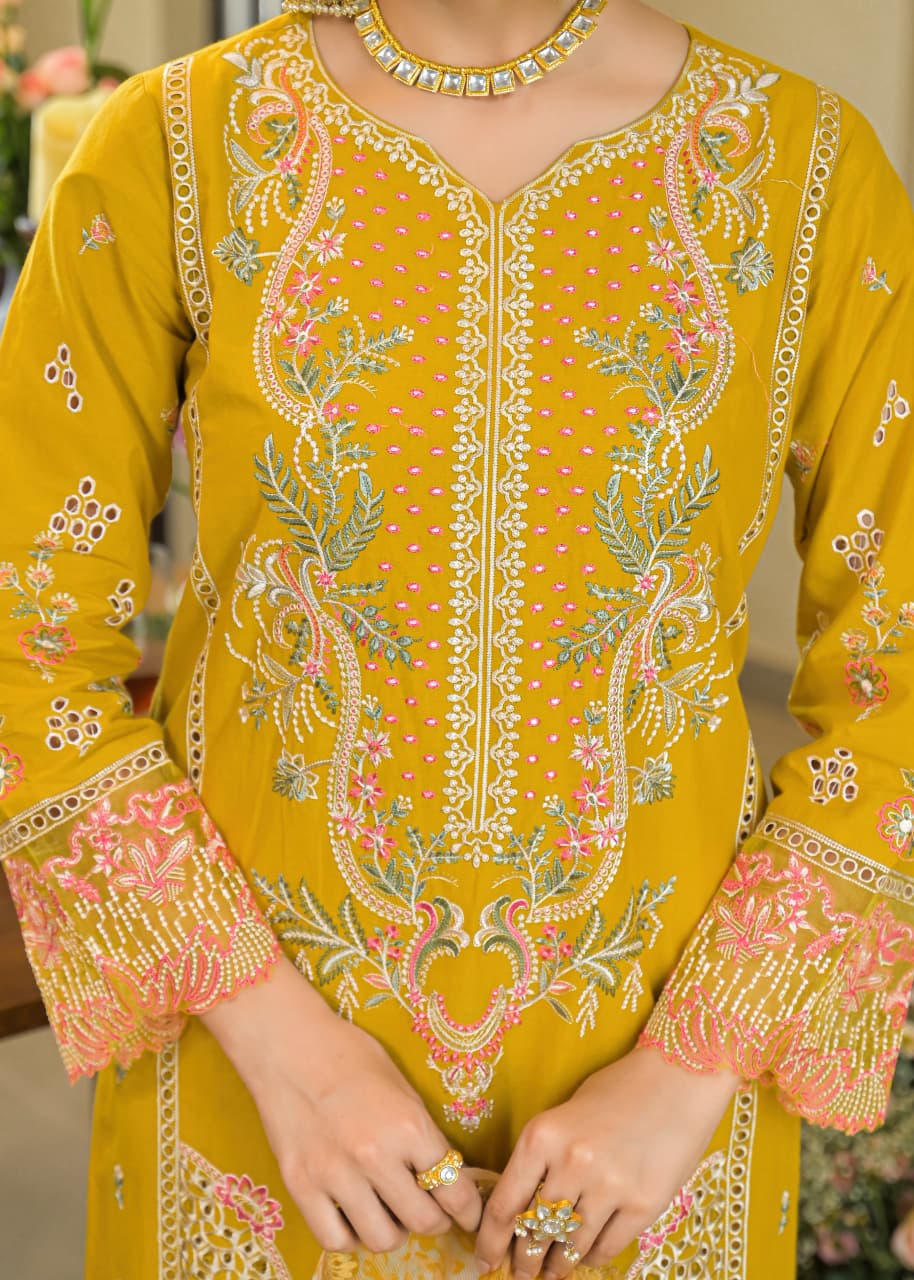 Cotton Embroidered 3 Piece Suit Set