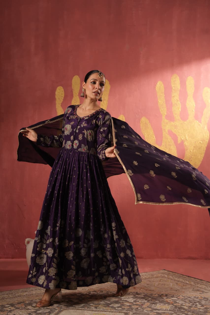 Anarkali with Foil Prints and Tassel Dupatta
